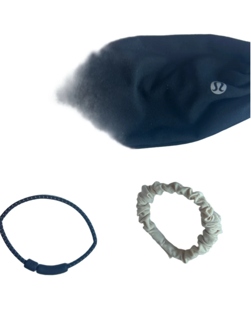Lululemon 3 pc Hair Accessory Set Black & Beige, headband, hair tie & scrunchie